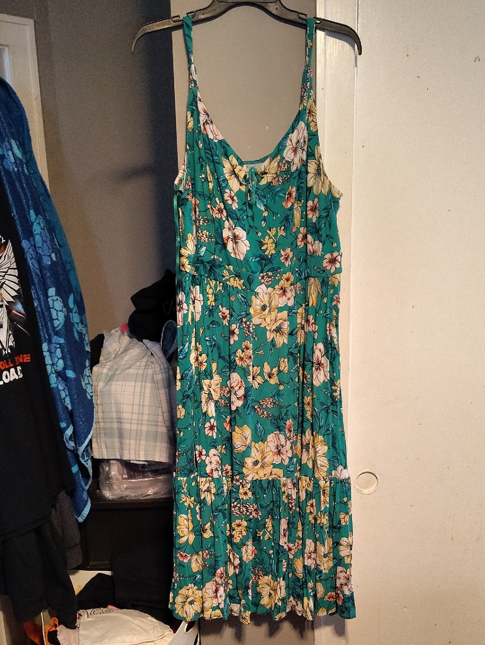 torrid Teal Floral Midi Dress with Yellow & Pink Blooms